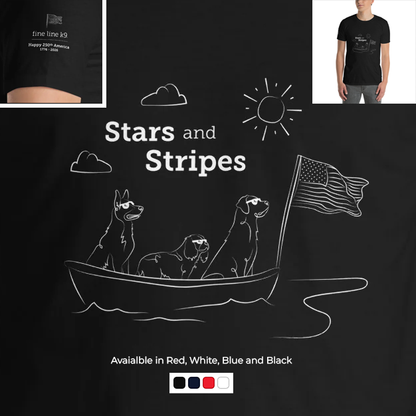 Happy 250th America with "Stars & Stripes"  Short-Sleeve Unisex T-Shirt in Red, White & Blue and also Black